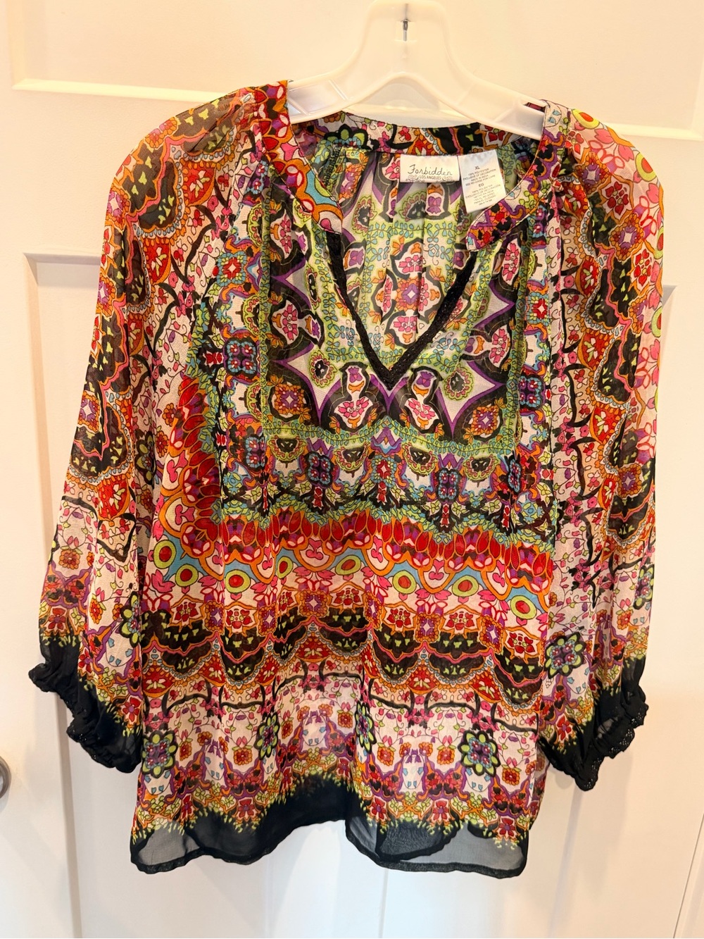Forbidden Los Angeles XL Multicolor Paisley Boho Peasant Tunic Blouse